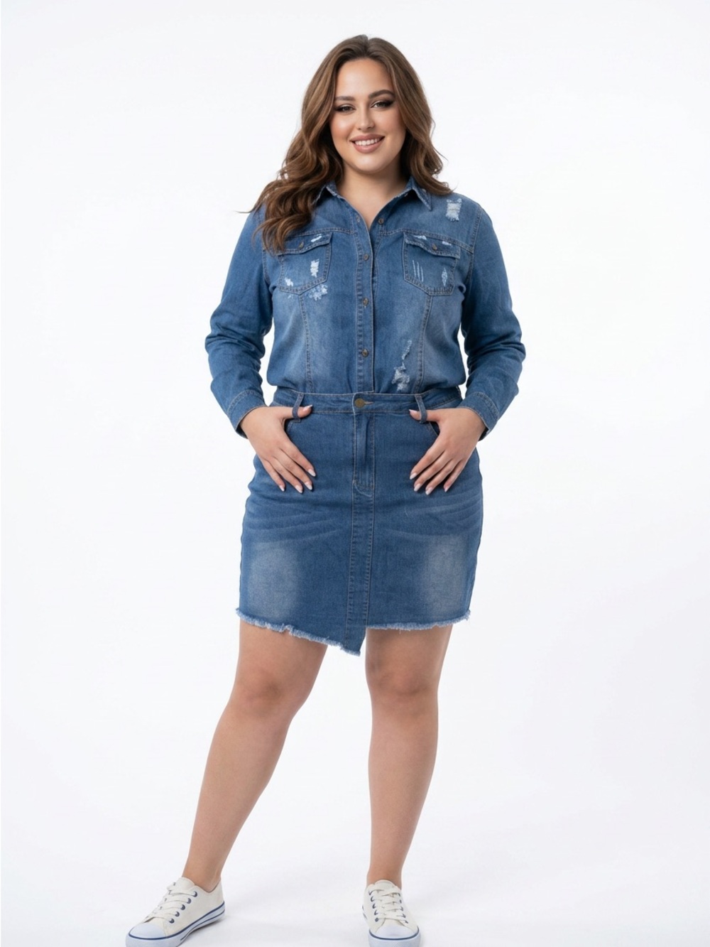 NY Trends 4 Size 3XL Women's Denim Mini Skirt Stretch Asymmetrical Raw Hemline